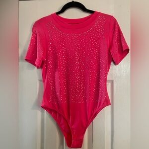 NWOT Boutique Pink Rhinestone Bodysuit